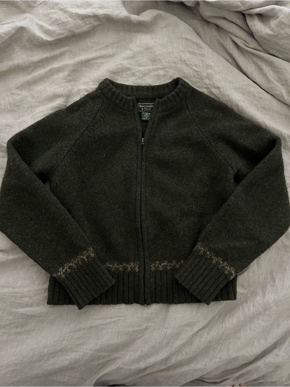 Vintage Abercrombie & Fitch 100% Wool Zip Up Crew Neck Sweater